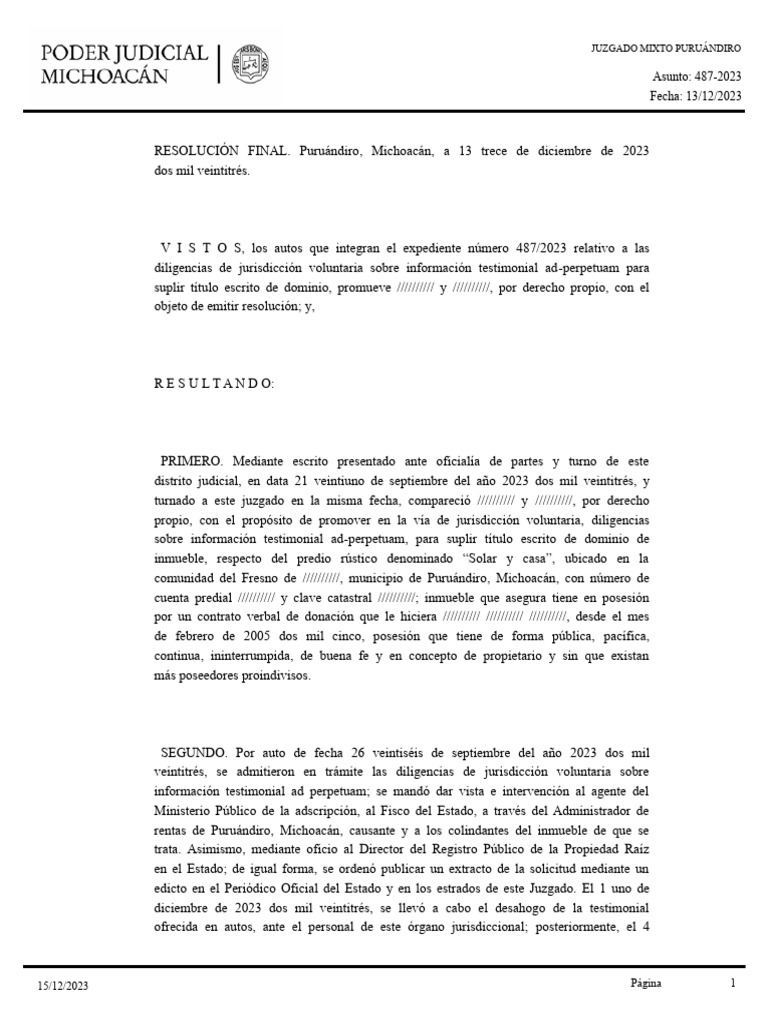 Sentencias dictadas en materia civil | PDF | Posesión adversa | Justicia