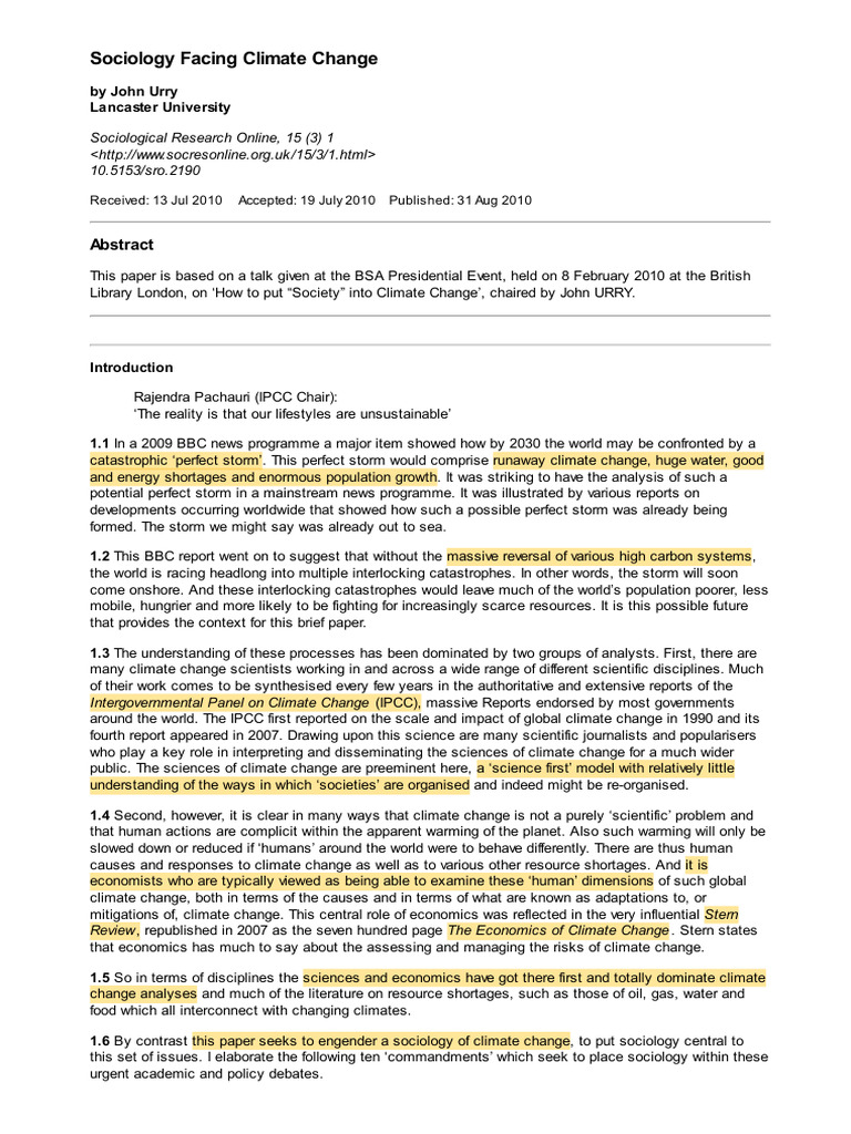Sociology's Role in Climate Change Solutions | PDF | Climate Change ...