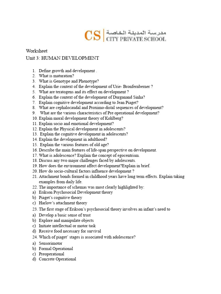 Worksheet - Human Development | PDF