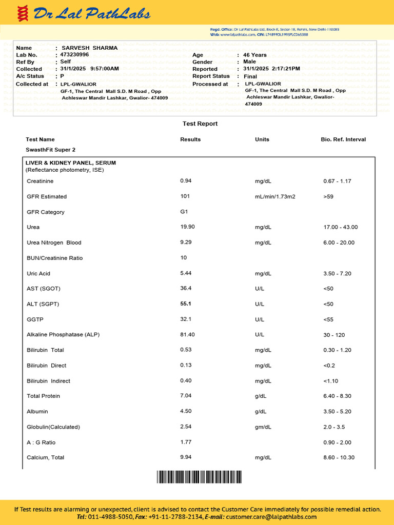 Comprehensive Health Test Report | PDF | Creatinine | Medical Specialties