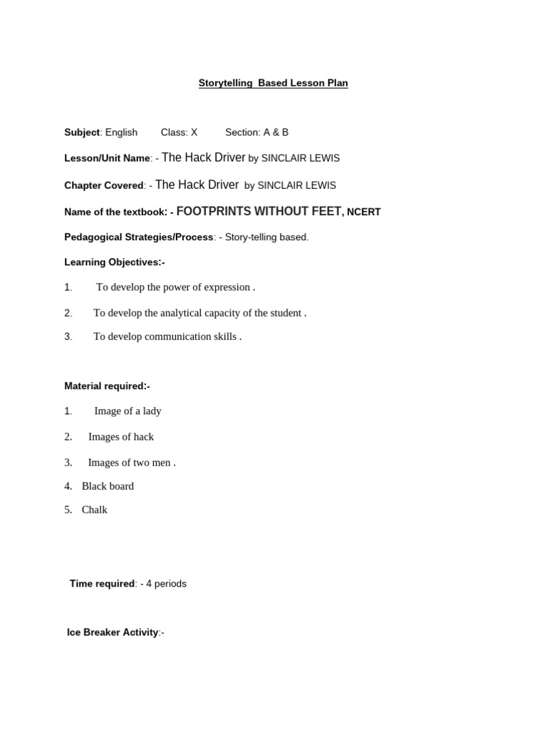 Storytelling Lesson Plan for "The Hack Driver" | PDF