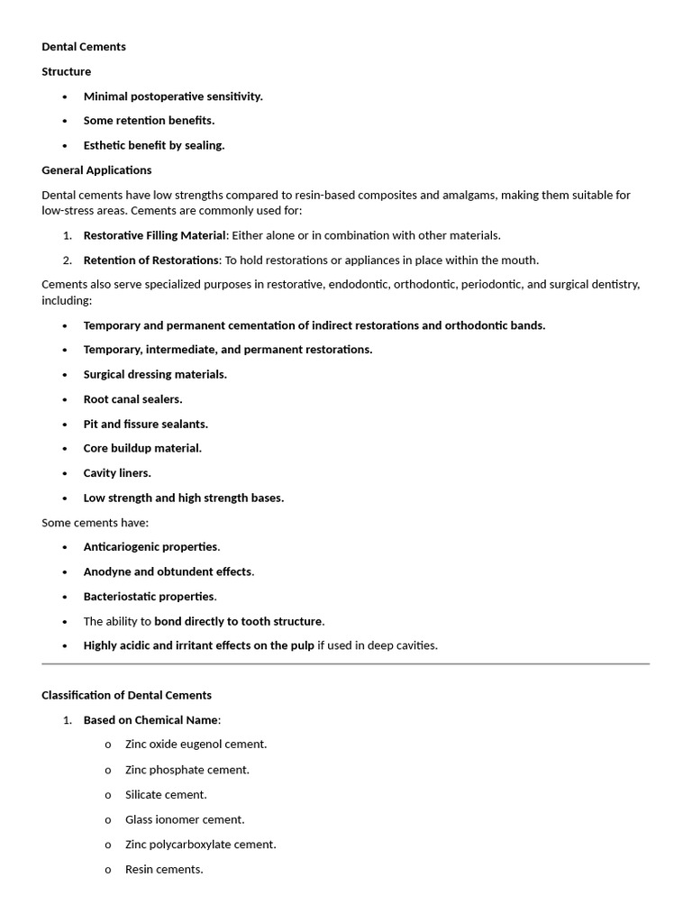 Dental Cements | PDF | Chemistry | Applied And Interdisciplinary Physics