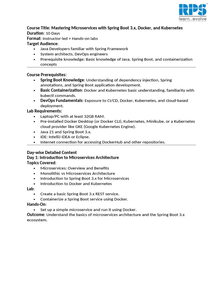Microservices Training Outline Intermediate 10days Siemens | PDF ...