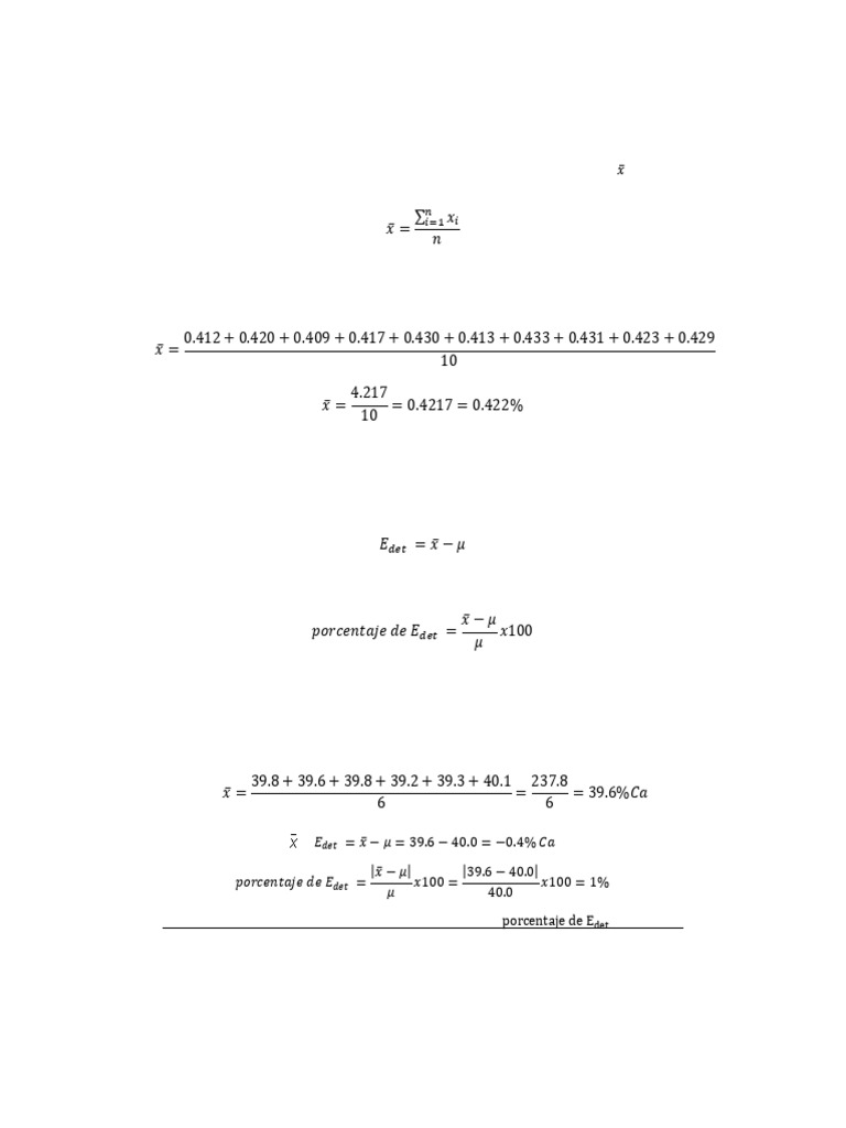 Cálculo de Exactitud y Precisión | PDF | Desviación Estándar ...