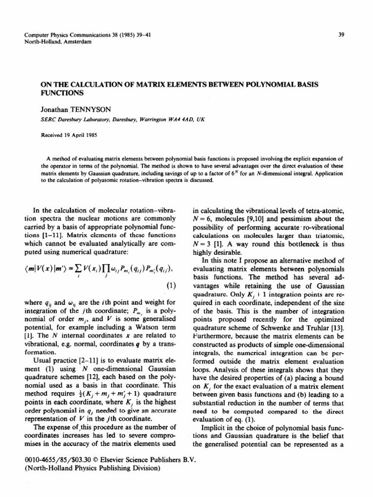 Jonathan tennyson on the calculation of matrix elements between