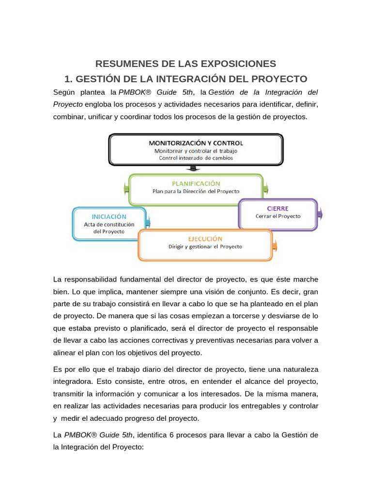 Gestión de La Integración Del Proyecto | PDF | Planificación | Calidad ...