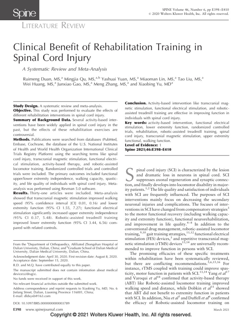 Clinical Benefit of Rehabilitation Training In.14 | PDF | Randomized ...