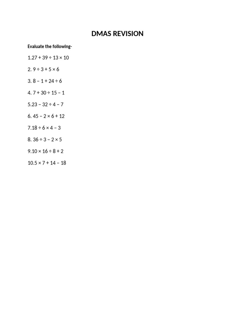 DMAS Revision Worksheet PDF