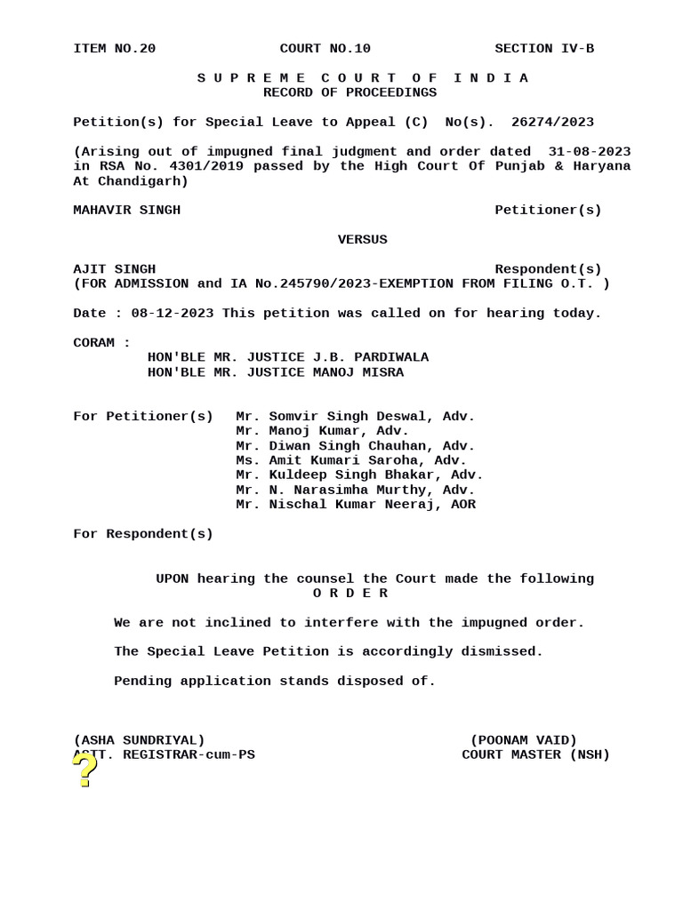 Supreme Court Dismisses Special Leave Petition | PDF