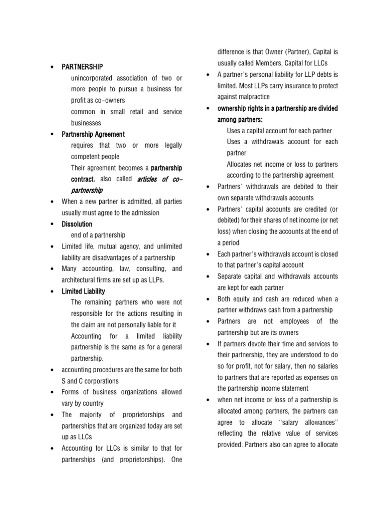 Partnership Notes Wild Pdf Partnership Limited Liability Partnership