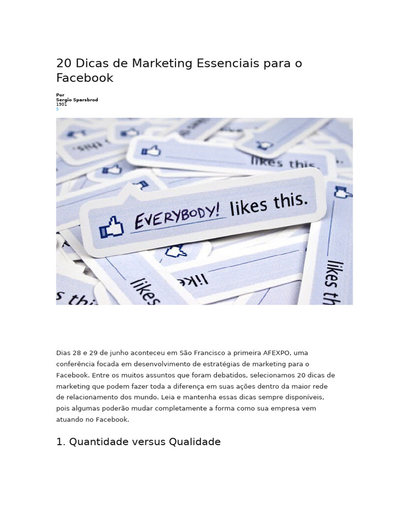 Dicas Essenciais de Marketing no Facebook | PDF | Facebook | Publicidade