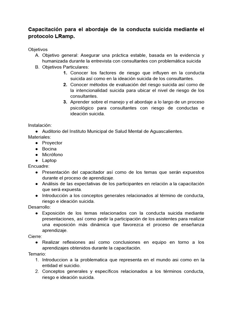 Capacitación en conducta suicida LRamp | PDF | Suicidio | Comportamiento