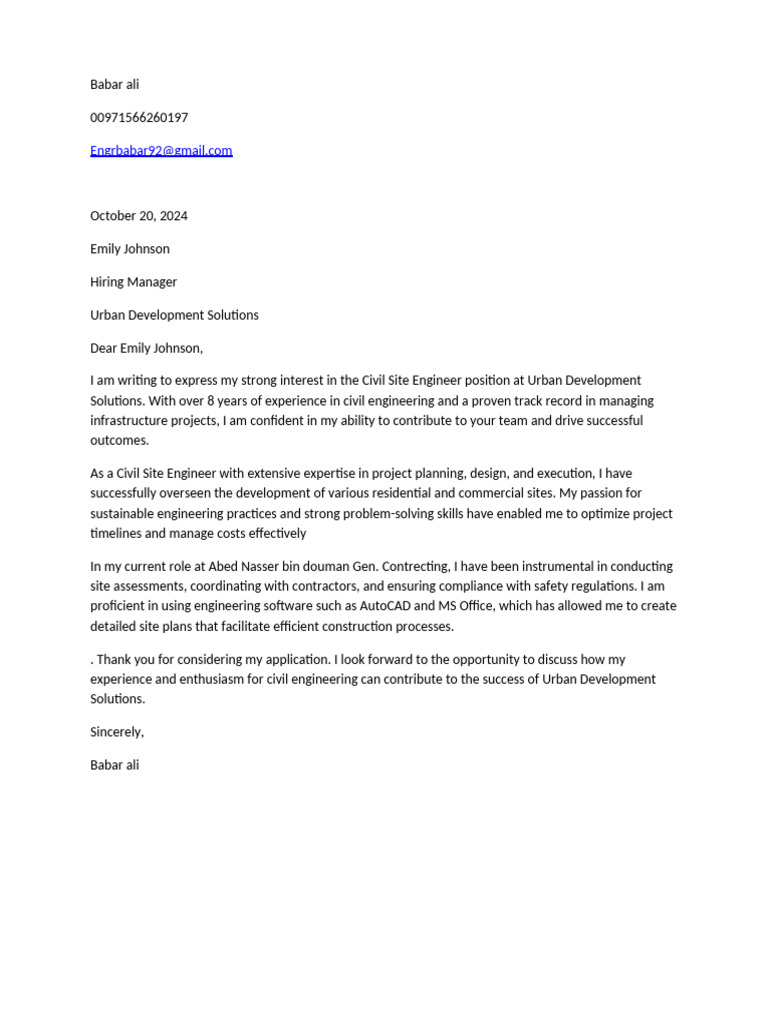Civil Site Engineer Application Letter | PDF