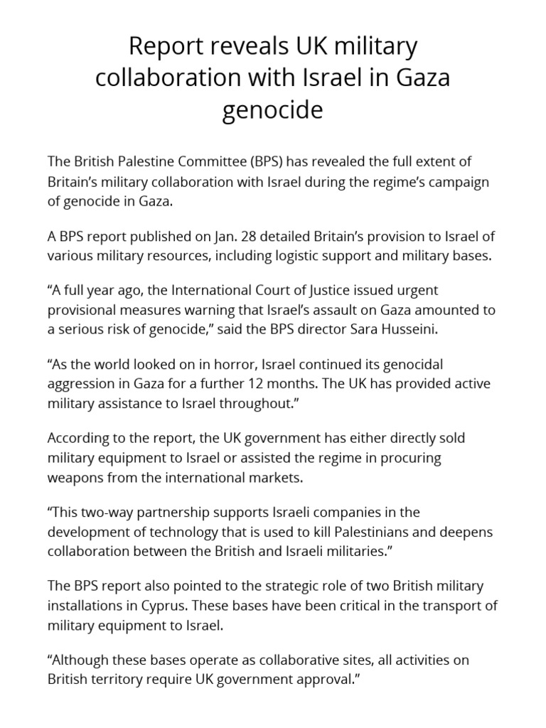 Report Reveals UK Military Collaboration With Israel in Gaza Genocide ...