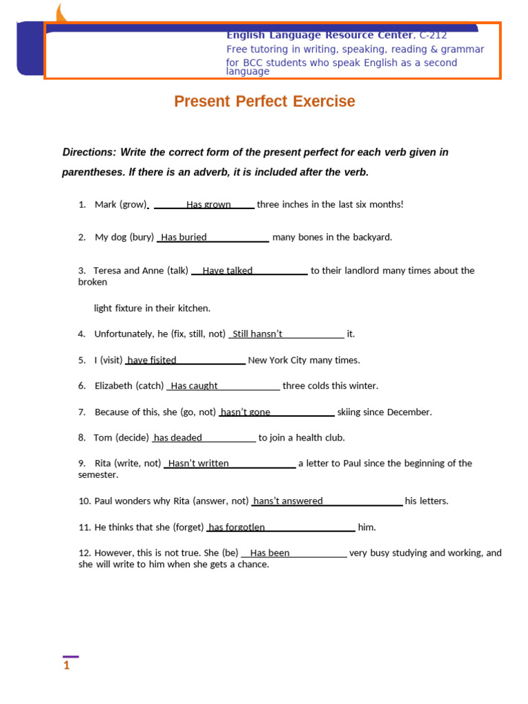 Present - Perfect - Ex 2 | PDF