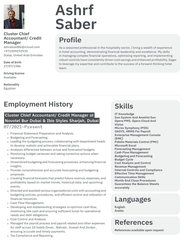 Ashrf Saber - Cluster Chief Accountant Credit Manager | PDF | Balance ...