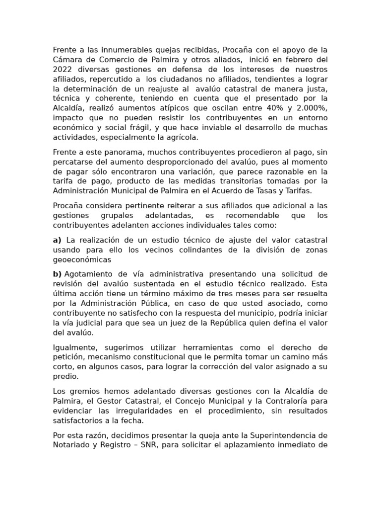 Reajuste Catastral en Palmira: Acciones y Consecuencias | PDF | Impuestos
