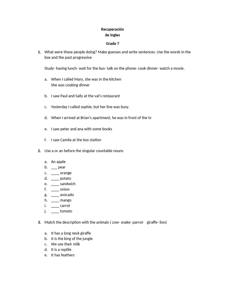 7 Recuperación de Ingles | PDF