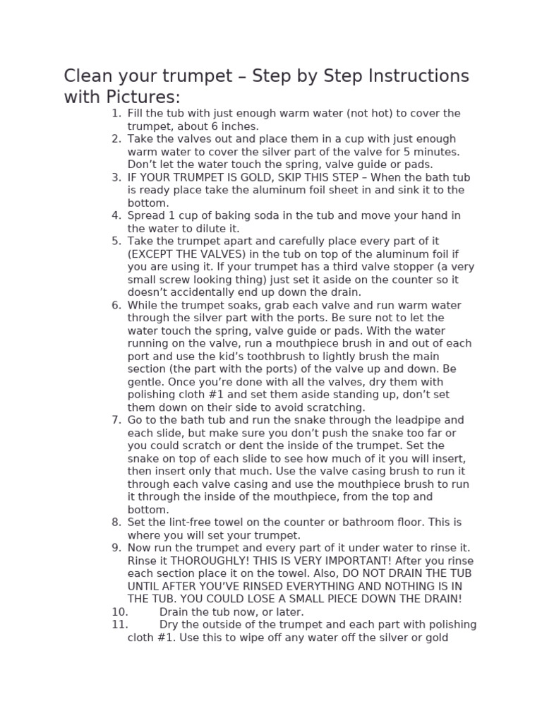Trumpet Cleaning Instructions | PDF | Trumpet