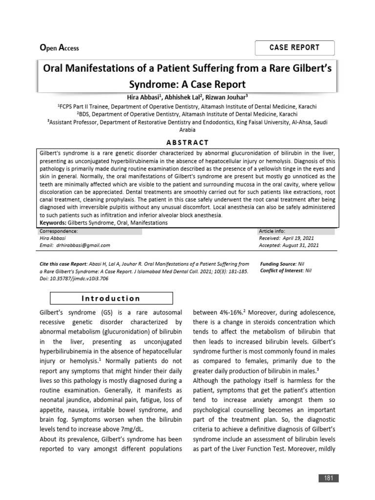 Oral Signs of Gilbert's Syndrome Case | PDF | Medical Specialties ...