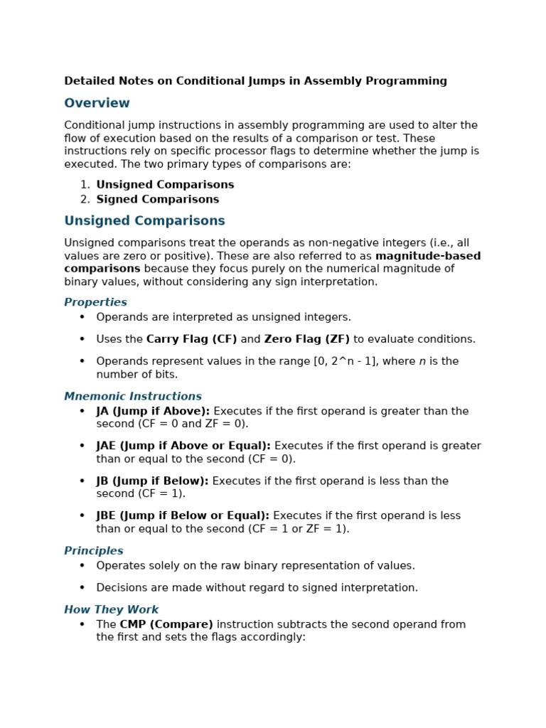 Detailed Notes On Conditional Jumps in Assembly Programming | PDF ...