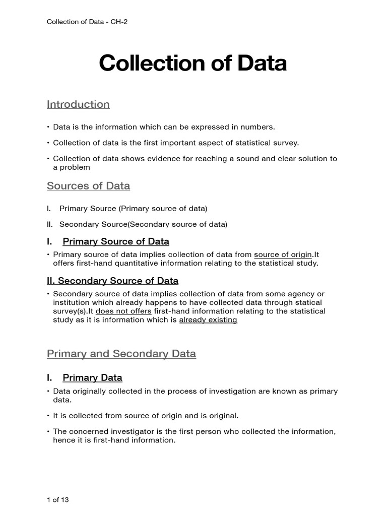 Chp-2 Collection of Data - Statistics | PDF | Sampling (Statistics ...