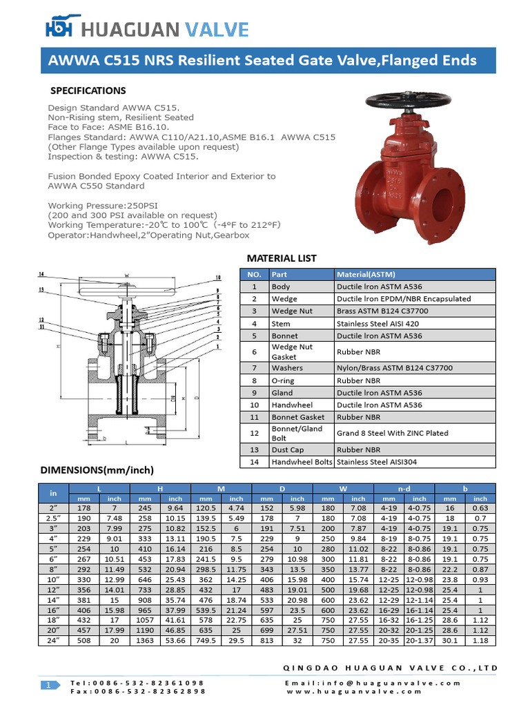 AWWA C515 Resilient Seated Gate Valve | PDF | Valve | Materials