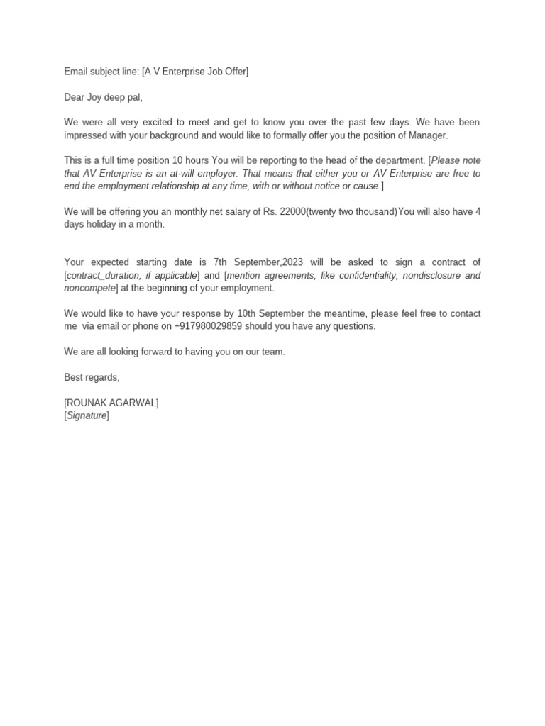 Job Offer Email Template | PDF