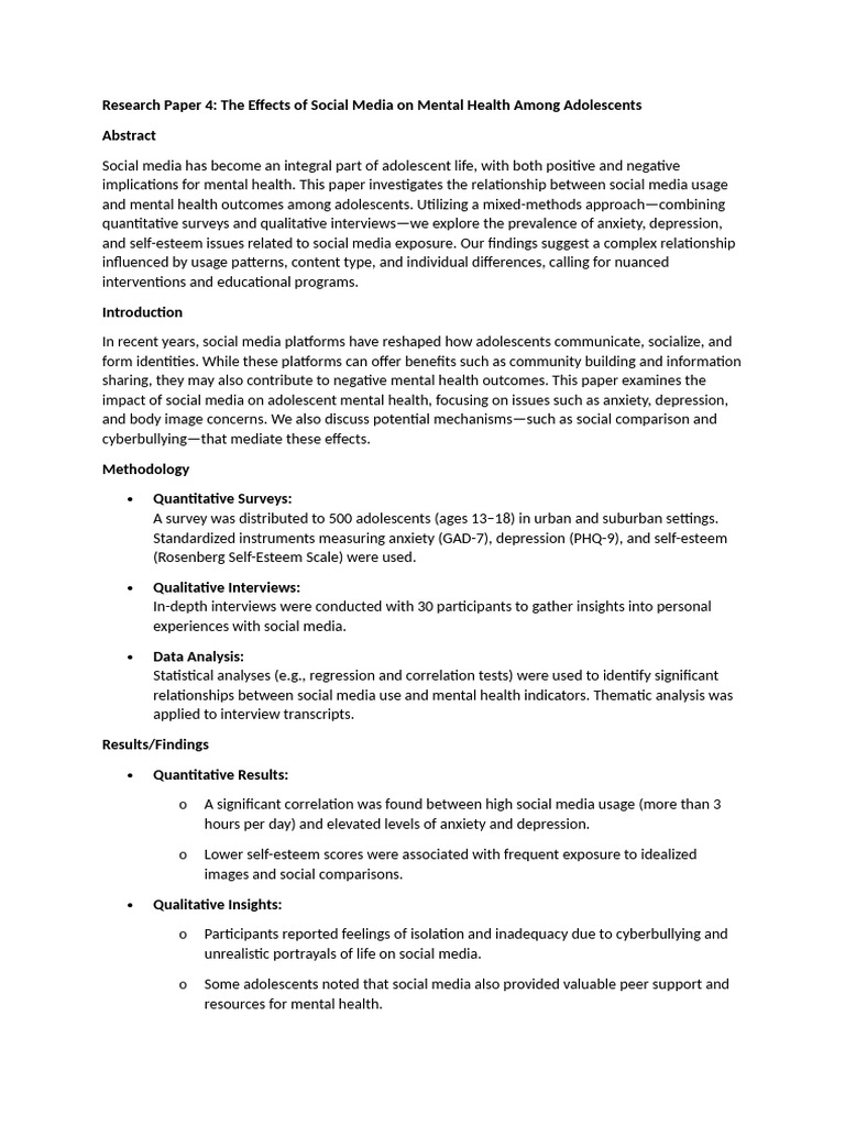 Social Media's Impact on Adolescent Mental Health | PDF | Social Media ...