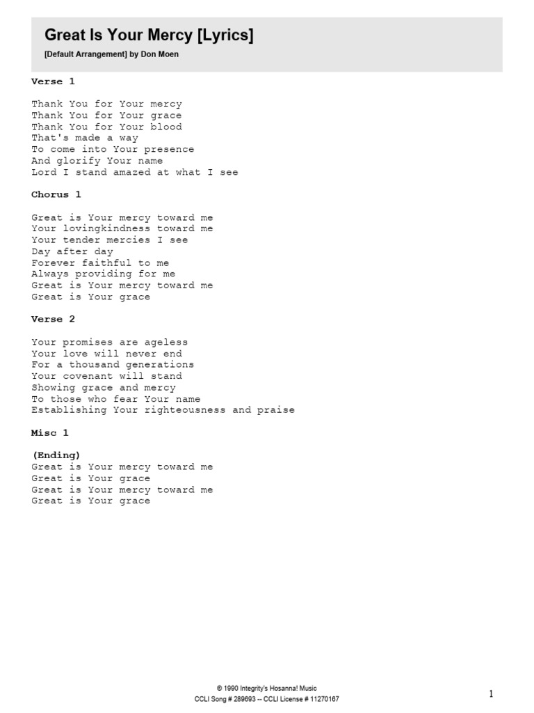 Great+is+Your+Mercy+ +Lyrics | PDF