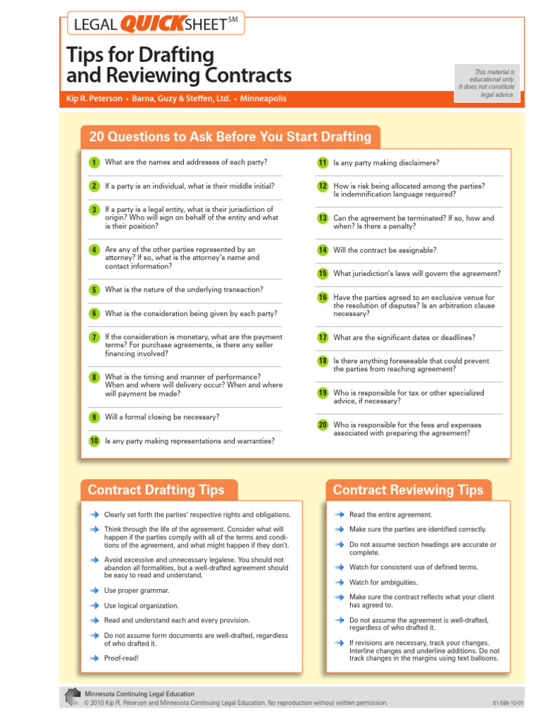 Contract Drafting Review Guide Pdf Breach Of Contract Legal
