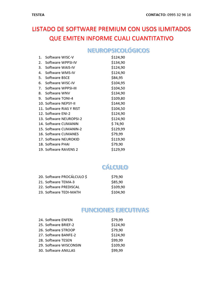 Listado de Software Premium Evaluativo | PDF