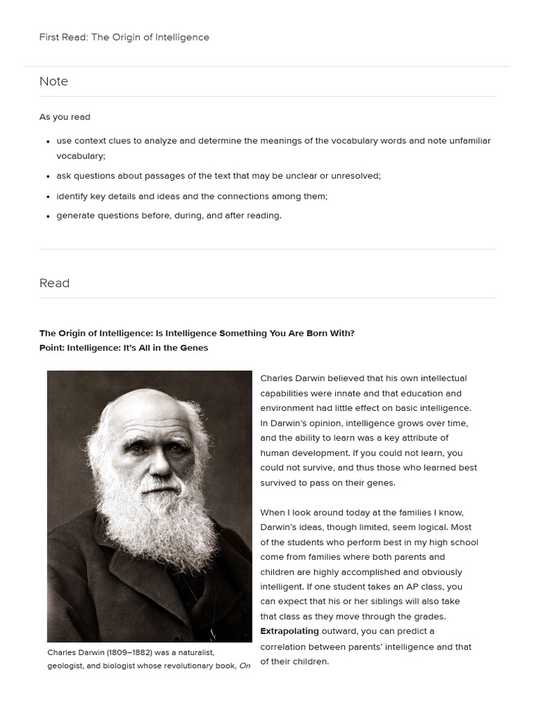 Darwin's View on Intelligence Heritability | PDF | Intelligence ...