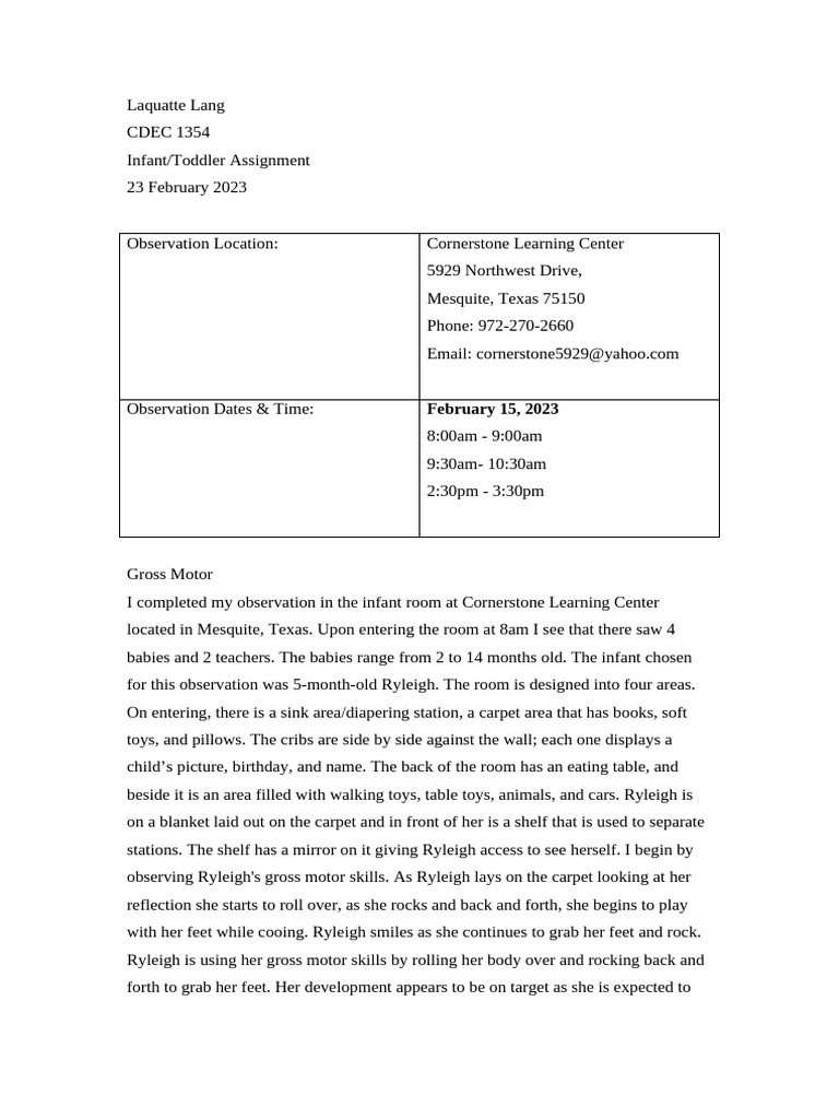 Infant Toddler Assignment | PDF | Infants | Socialization