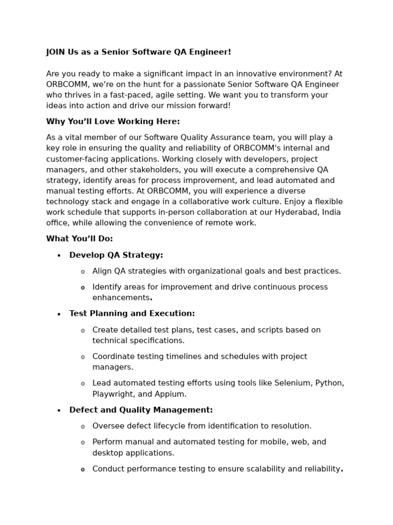 Senior Software QA Engineer | PDF | Quality Assurance | Computing