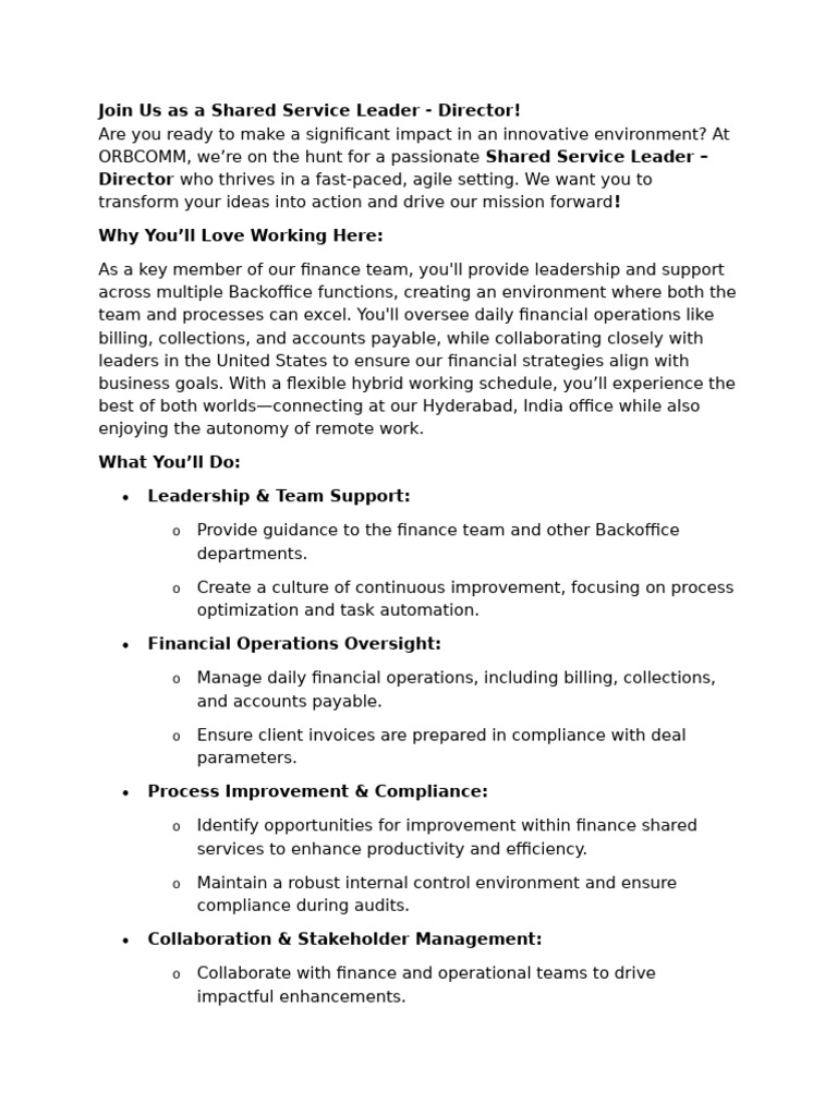 Shared Service Leader - Director | PDF | Internal Control | Business ...