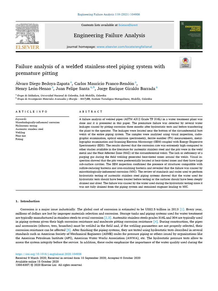 Failure Analysis of Welded Stainless Steel Piping | PDF | Corrosion ...