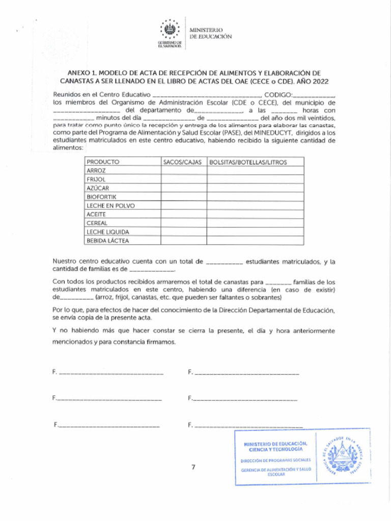 Anexo 1 y 2 de Modelo de Acta de Recepción | PDF