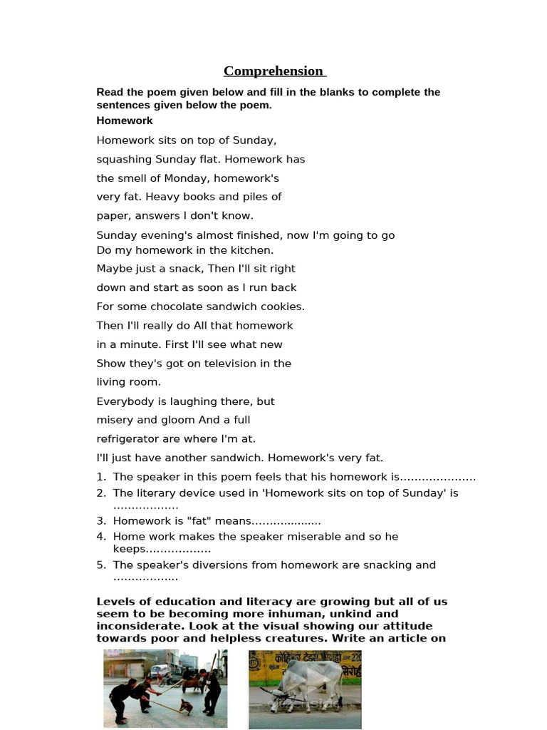 Homework Poem Analysis and Animal Cruelty Essay PDF