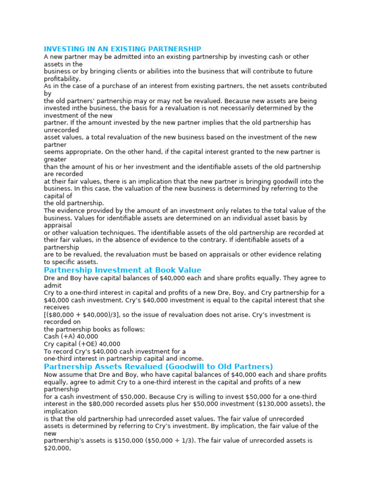 Investing in Existing Partnerships Explained | PDF | Fair Value | Investing