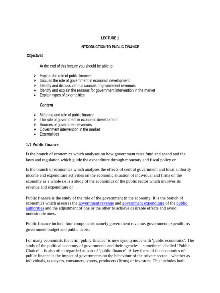 Introduction to Public Finance Concepts | PDF | Cost Of Living ...