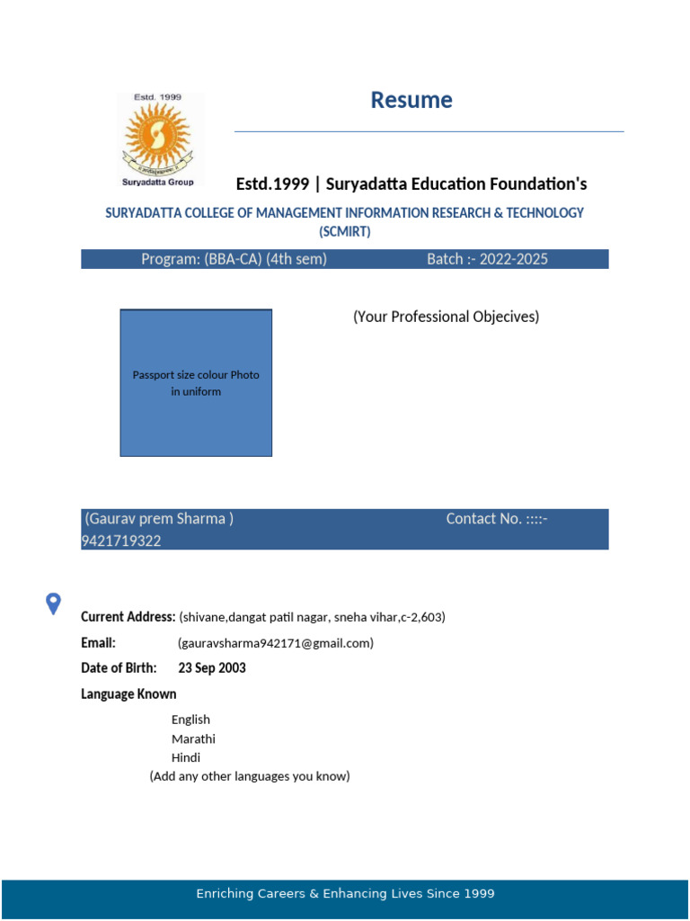 BBA-CA Resume of Gaurav Sharma | PDF