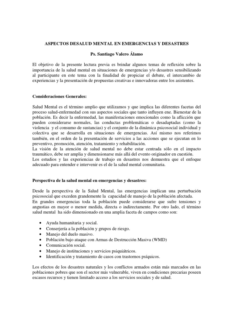 07 - Aspectos de Salud Mental en Emergencias y Desastres | PDF