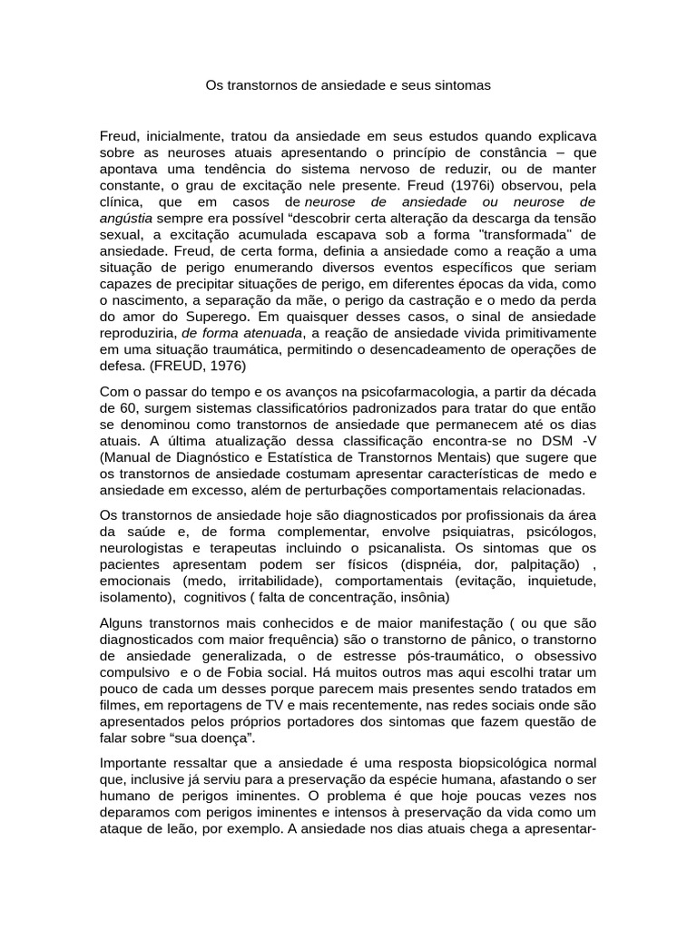 Transtornos de Ansiedade: Sintomas e Tipos | PDF | Ansiedade ...