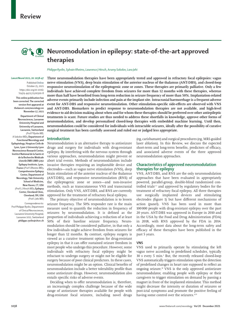 1 s2.0 S1474442221003008 Main | PDF | Epilepsy | Deep Brain Stimulation