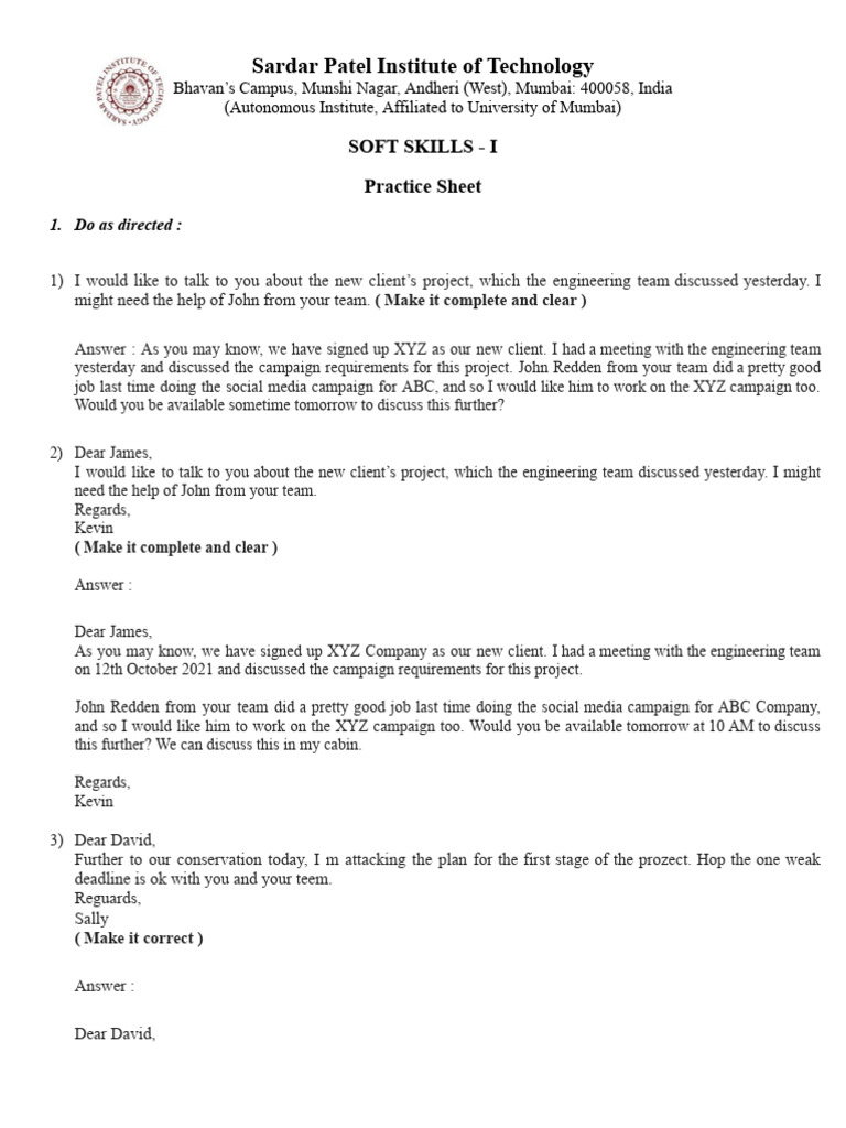 7Cs of Communication - Practice Sheet With Answers - 2024 | PDF | Business