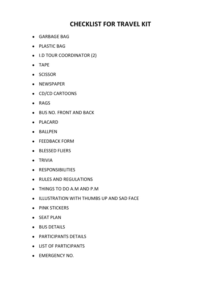 Travel Kit Checklist PDF