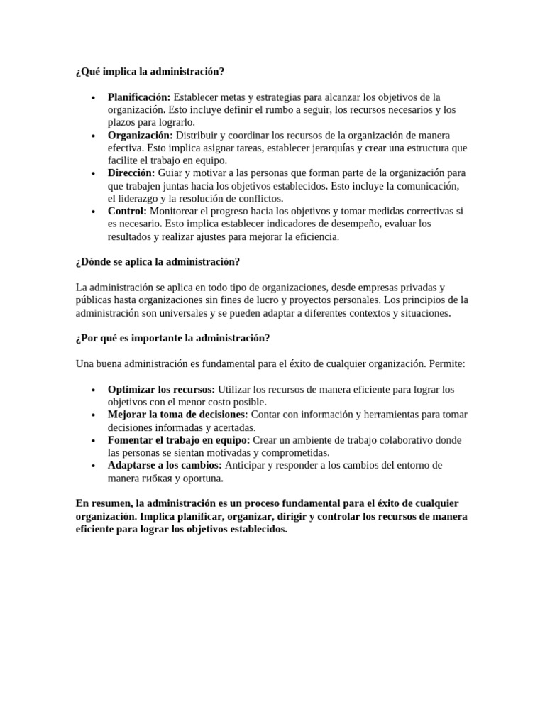Qué implica la administración organizacional | PDF