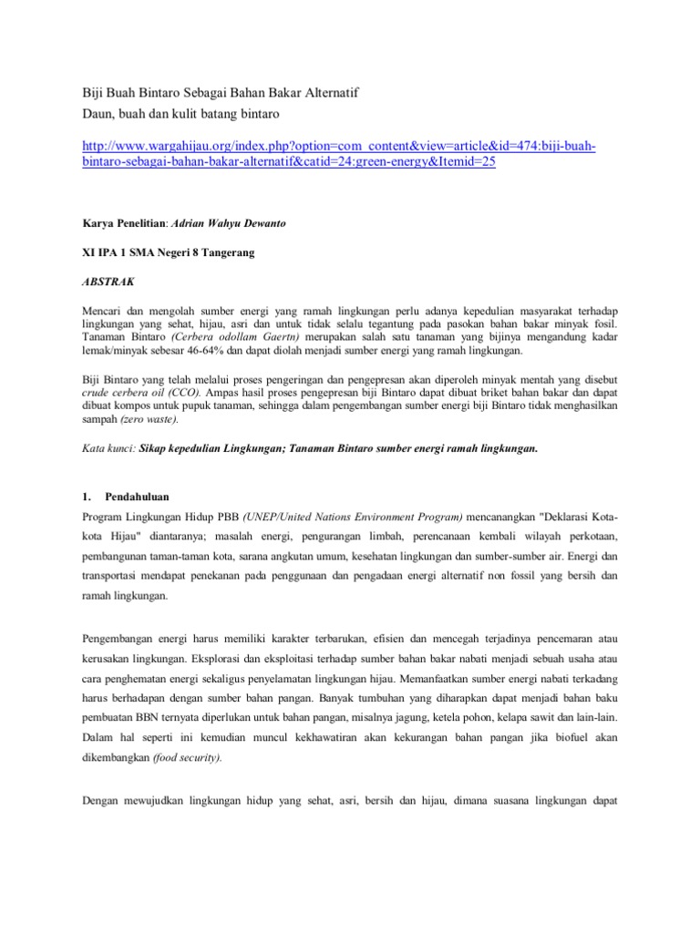 Biji Buah Bintaro Sebagai Bahan Bakar Alter Nat If