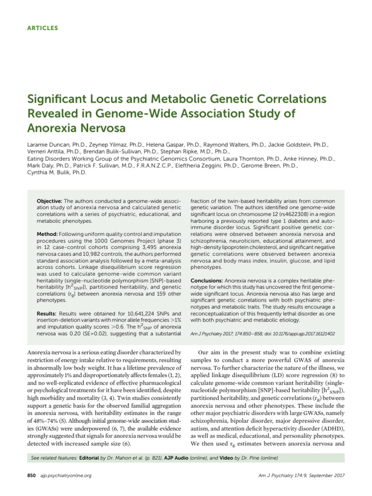 Genetic Insights into Anorexia Nervosa | PDF | Genome Wide Association ...